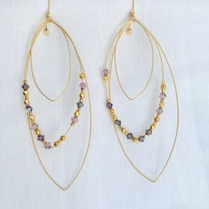 NWOT Gold Wire Hoop Earrings 10K Gray Bead Shauna Neely